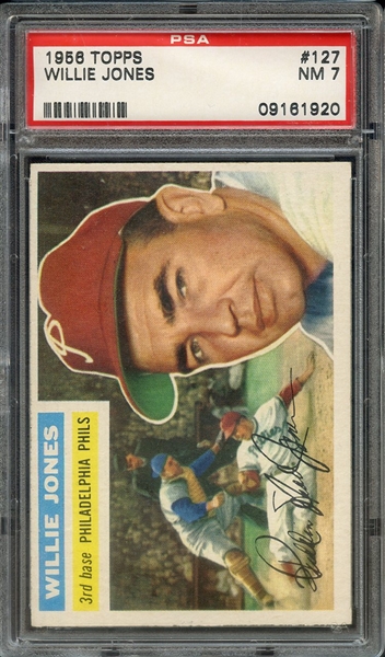 1956 TOPPS 127 WILLIE JONES GRAY BACK PSA NM 7