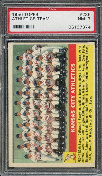 1956 TOPPS 236 ATHLETICS TEAM PSA NM 7