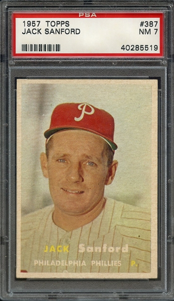 1957 TOPPS 387 JACK SANFORD PSA NM 7