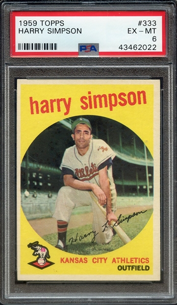 1959 TOPPS 333 HARRY SIMPSON PSA EX-MT 6