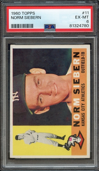 1960 TOPPS 11 NORM SIEBERN PSA EX-MT 6