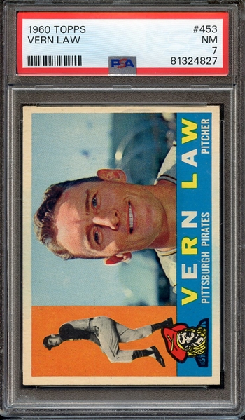 1960 TOPPS 453 VERN LAW PSA NM 7