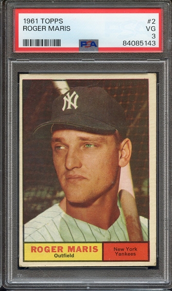 1961 TOPPS 2 ROGER MARIS PSA VG 3
