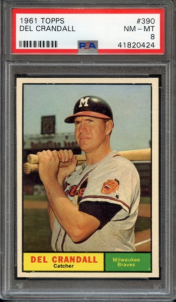 1961 TOPPS 390 DEL CRANDALL PSA NM-MT 8
