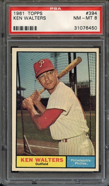 1961 TOPPS 394 KEN WALTERS PSA NM-MT 8