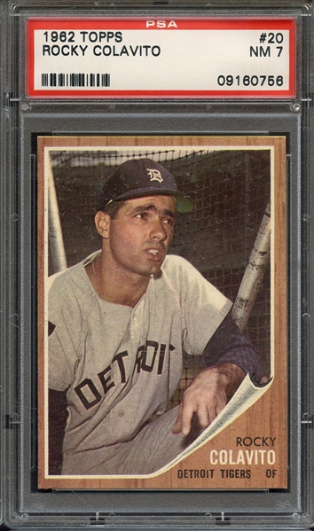1962 TOPPS 20 ROCKY COLAVITO PSA NM 7