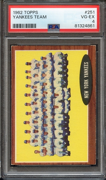 1962 TOPPS 251 YANKEES TEAM PSA VG-EX 4