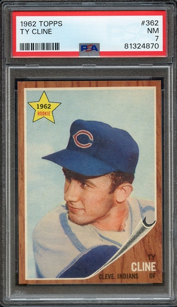 1962 TOPPS 362 TY CLINE PSA NM 7