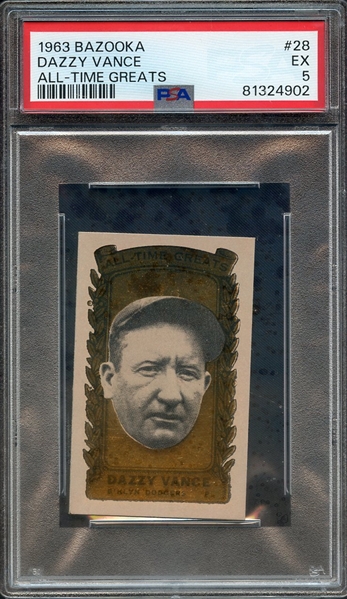 1963 BAZOOKA ALL-TIME GREATS 28 DAZZY VANCE ALL-TIME GREATS PSA EX 5