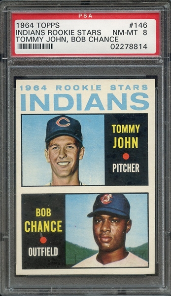 1964 TOPPS 146 INDIANS ROOKIES T.JOHN/B.CHANCE PSA NM-MT 8
