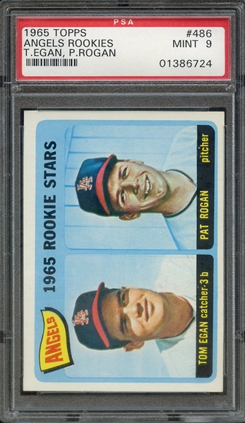 1965 TOPPS 486 ANGELS ROOKIES T.EGAN/P.ROGAN PSA MINT 9