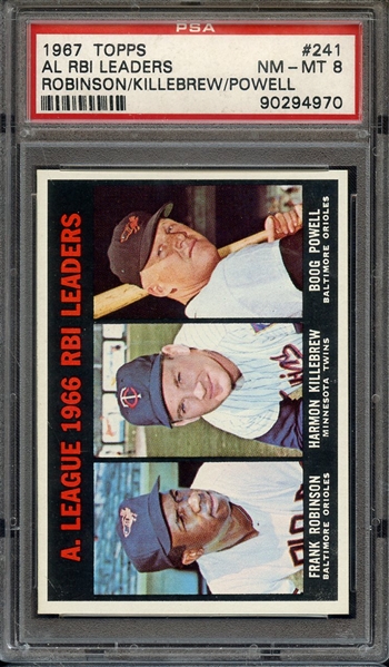 1967 TOPPS 241 AL RBI LEADERS ROBINSON/KILLEBREW/POWELL PSA NM-MT 8