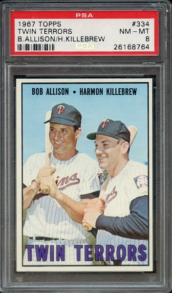 1967 TOPPS 334 TWIN TERRORS B.ALLISON/H.KILLEBREW PSA NM-MT 8