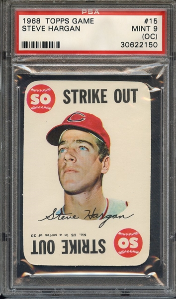 1968 TOPPS GAME 15 STEVE HARGAN PSA MINT 9 (OC)