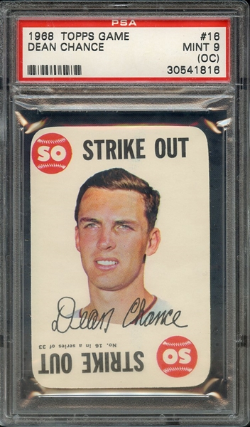 1968 TOPPS GAME 16 DEAN CHANCE PSA MINT 9 (OC)