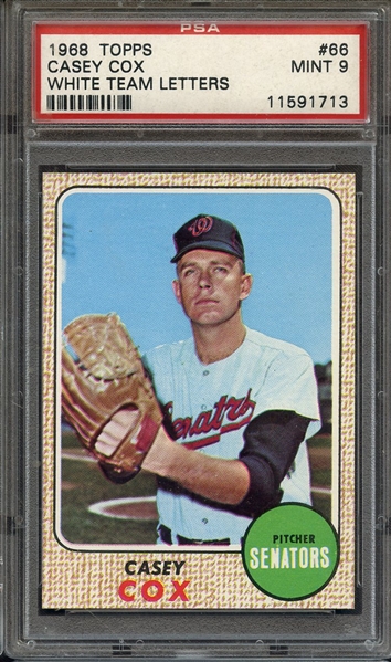 1968 TOPPS 66 CASEY COX PSA MINT 9