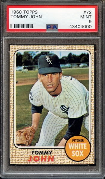 1968 TOPPS 72 TOMMY JOHN PSA MINT 9