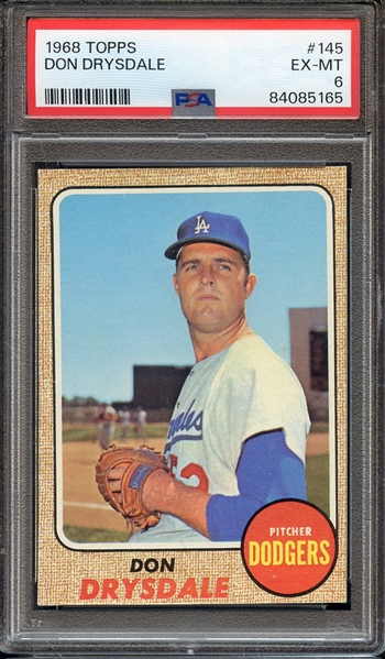 1968 TOPPS 145 DON DRYSDALE PSA EX-MT 6