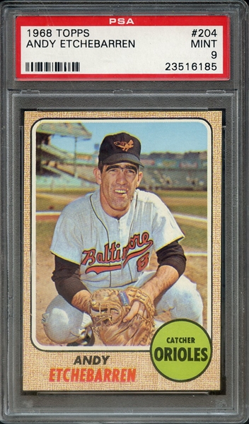 1968 TOPPS 204 ANDY ETCHEBARREN PSA MINT 9