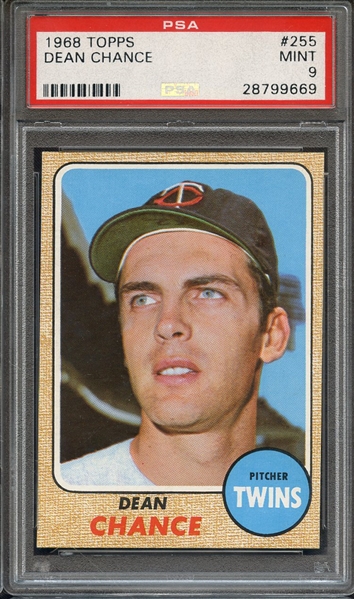 1968 TOPPS 255 DEAN CHANCE PSA MINT 9