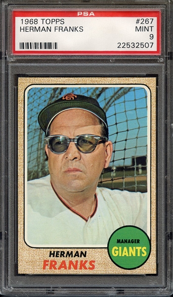 1968 TOPPS 267 HERMAN FRANKS PSA MINT 9