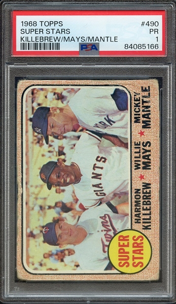1968 TOPPS 490 SUPER STARS KILLEBREW/MAYS/MANTLE PSA PR 1