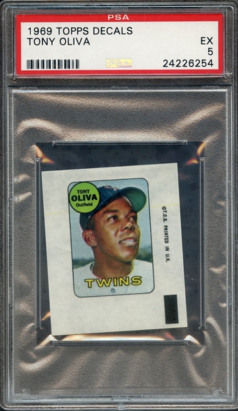 1969 TOPPS DECALS TONY OLIVA PSA EX 5