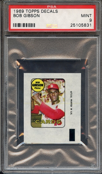 1969 TOPPS DECALS BOB GIBSON PSA MINT 9