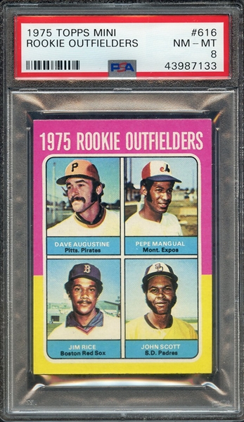 1975 TOPPS MINI 616 ROOKIE OUTFIELDERS PSA NM-MT 8