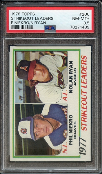 1978 TOPPS 206 STRIKEOUT LEADERS P.NIEKRO/N.RYAN PSA NM-MT+ 8.5