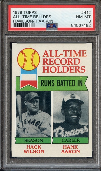 1979 TOPPS 412 ALL-TIME RBI LDRS. H.WILSON/H.AARON PSA NM-MT 8
