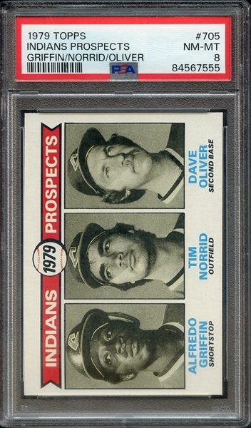 1979 TOPPS 705 INDIANS PROSPECTS GRIFFIN/NORRID/OLIVER PSA NM-MT 8