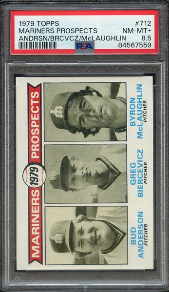 1979 TOPPS 712 MARINERS PROSPECTS ANDRSN/BRCVCZ/McLAUGHLIN PSA NM-MT+ 8.5