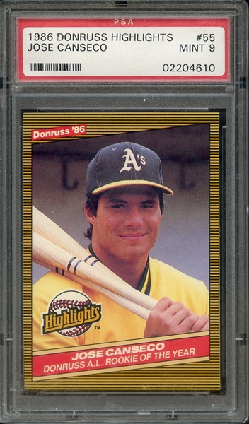 1986 DONRUSS HIGHLIGHTS 55 JOSE CANSECO PSA MINT 9
