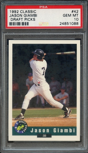 1992 CLASSIC DRAFT PICKS 42 JASON GIAMBI DRAFT PICKS PSA GEM MT 10