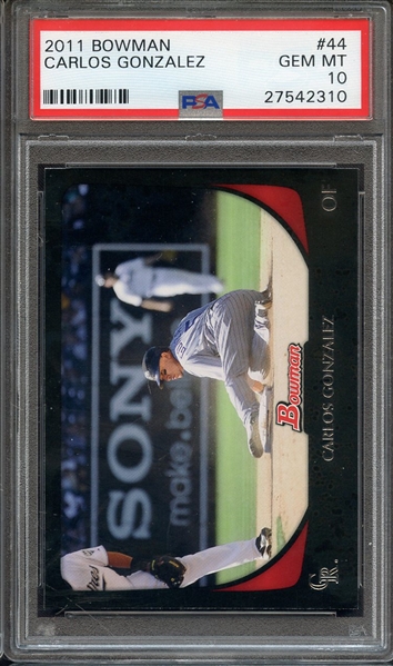2011 BOWMAN 44 CARLOS GONZALEZ PSA GEM MT 10