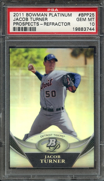 2011 BOWMAN PLATINUM PROSPECTS BPP25 JACOB TURNER PROSPECTS PSA GEM MT 10