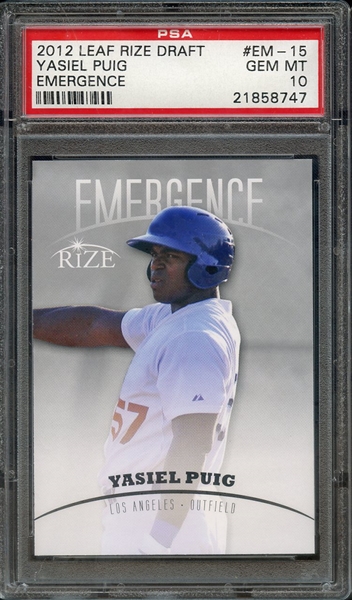 2012 LEAF RIZE DRAFT EMERGENCE EM-15 YASIEL PUIG EMERGENCE PSA GEM MT 10