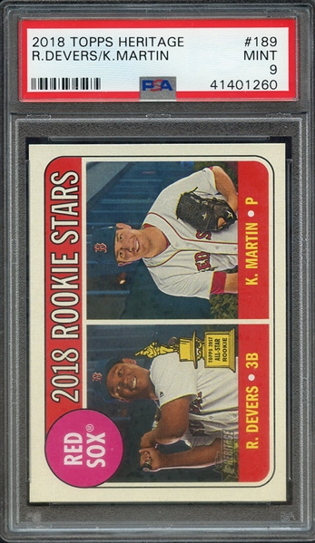 2018 TOPPS HERITAGE 189 R.DEVERS/K.MARTIN PSA MINT 9