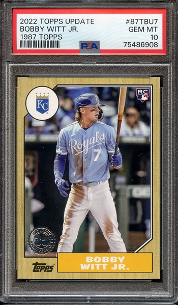 2022 TOPPS UPDATE 1987 TOPPS BASEBALL 87TBU7 BOBBY WITT JR. 1987 TOPPS BASEBALL PSA GEM MT 10