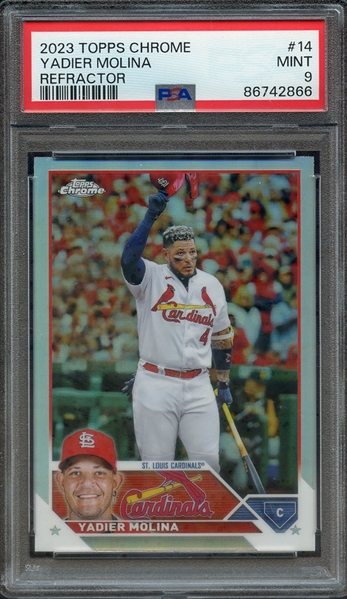 2023 TOPPS CHROME 14 YADIER MOLINA REFRACTOR PSA MINT 9