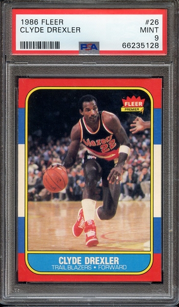 1986 FLEER 26 CLYDE DREXLER PSA MINT 9