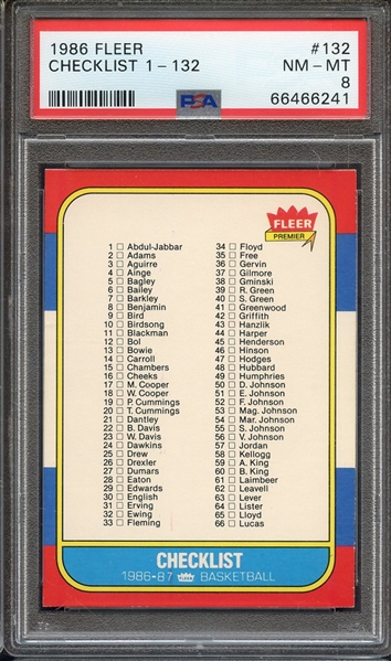 1986 FLEER 132 CHECKLIST 1-132 PSA NM-MT 8