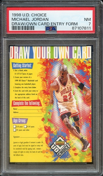 1998 UD CHOICE MICHAEL JORDAN DRAW/OWN CARD ENTRY FORM PSA NM 7
