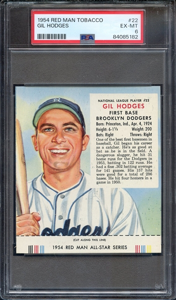 1954 RED MAN TOBACCO 22 GIL HODGES PSA EX-MT 6