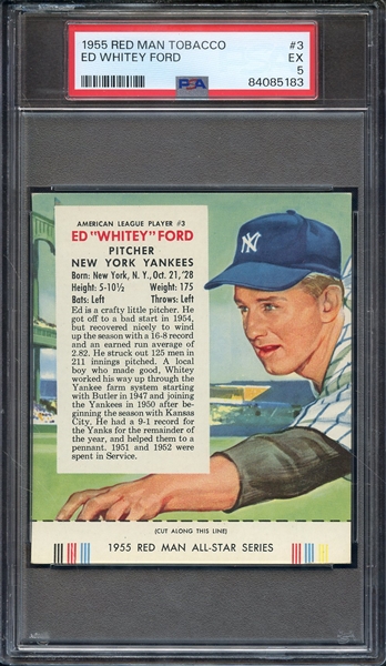 1955 RED MAN TOBACCO 3 ED WHITEY FORD PSA EX 5
