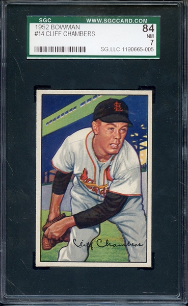 1952 BOWMAN 14 CLIFF CHAMBERS SGC NM 84 / 7