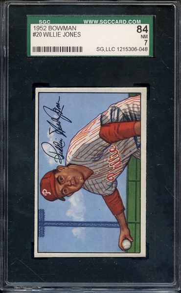 1952 BOWMAN 20 WILLIE JONES SGC NM 84 / 7
