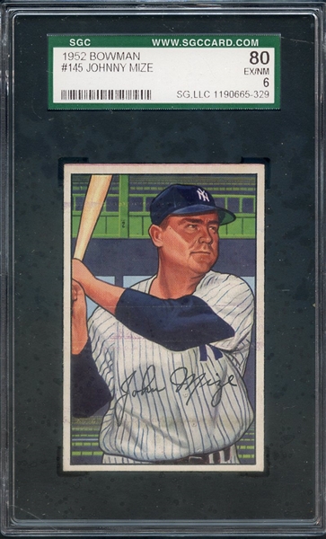 1952 BOWMAN 145 JOHNNY MIZE SGC EX/MT 80 / 6
