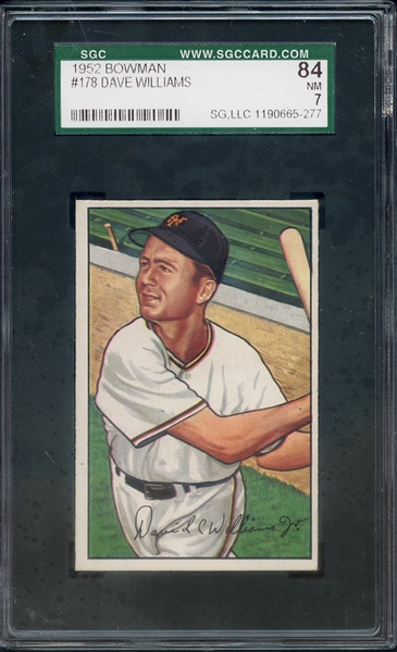 1952 BOWMAN 178 DAVE WILLIAMS SGC NM 84 / 7